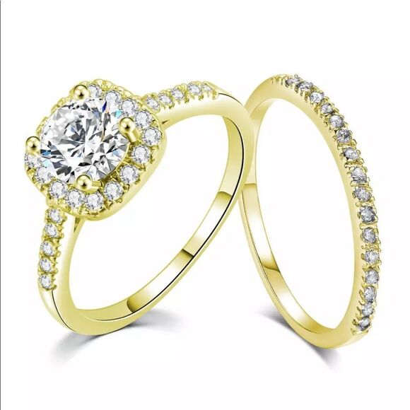 NEW! 18K Yellow Gold Plated Inlaid Diamond Half Circle Stacking Eternity Band - Picture 9 of 11